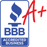 BBB Accredited Business logo with A+ rating, symbolizing Sorensen Roofing's commitment to quality and customer satisfaction.
