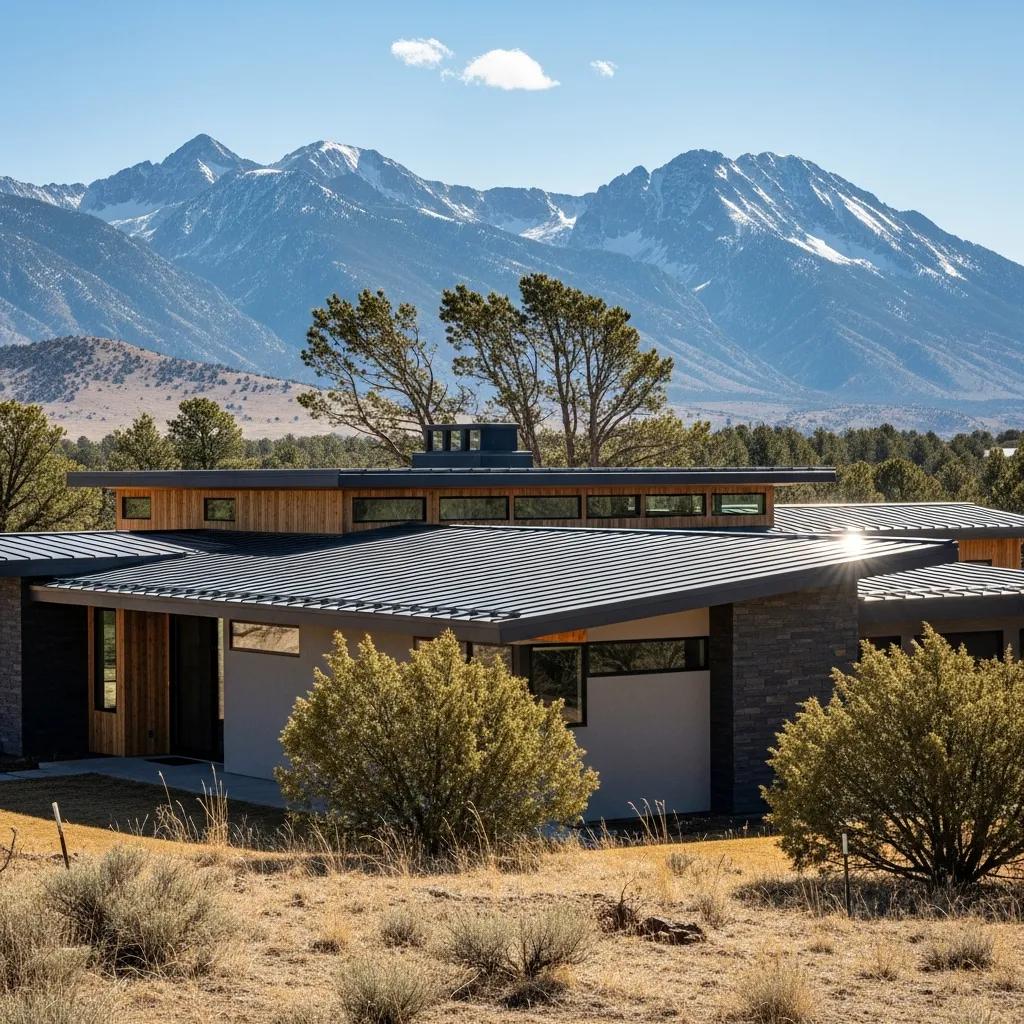 Modern home with a reflective metal roof in Northern Colorado, highlighting durability and energy efficiency