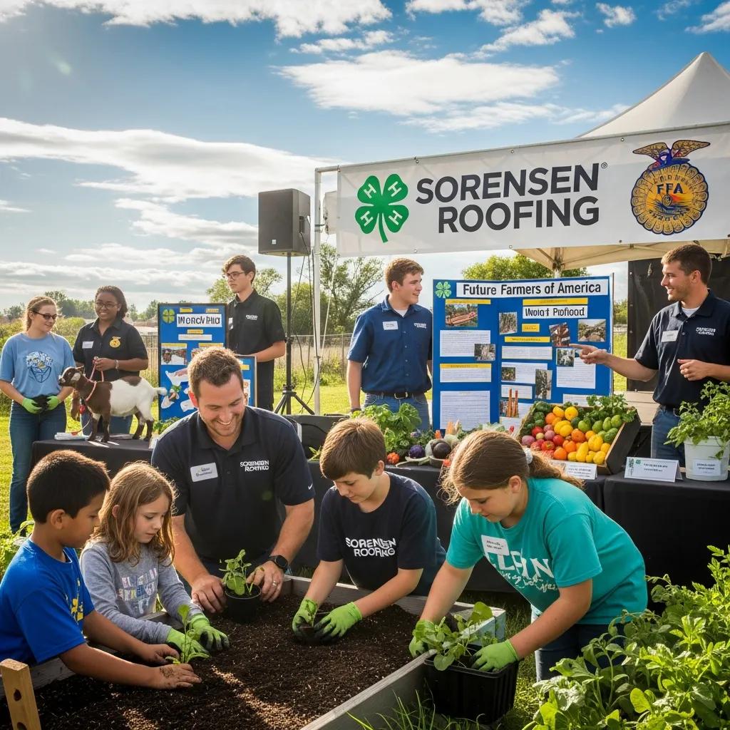 Sorensen Roofing team at a 4‑H and FFA event supporting youth agriculture and leadership activities