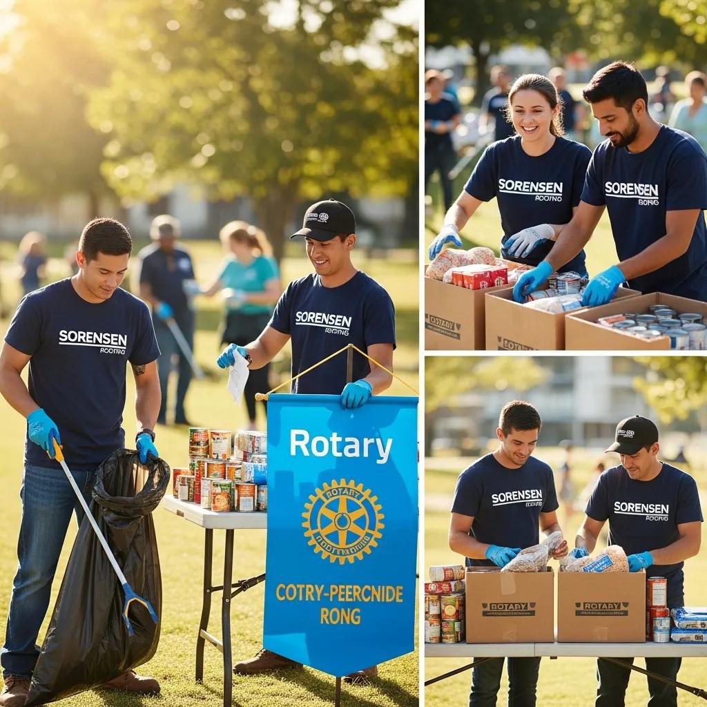 Sorensen Roofing staff volunteering with Rotary on a neighborhood service project showing teamwork and care