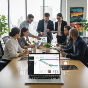 Team collaboration using digital document management in a modern office